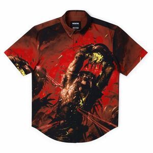 RSVLTS X Predator Blood Fued Size Medium Mens KUNUFLEX Button Down Shirt Aliens